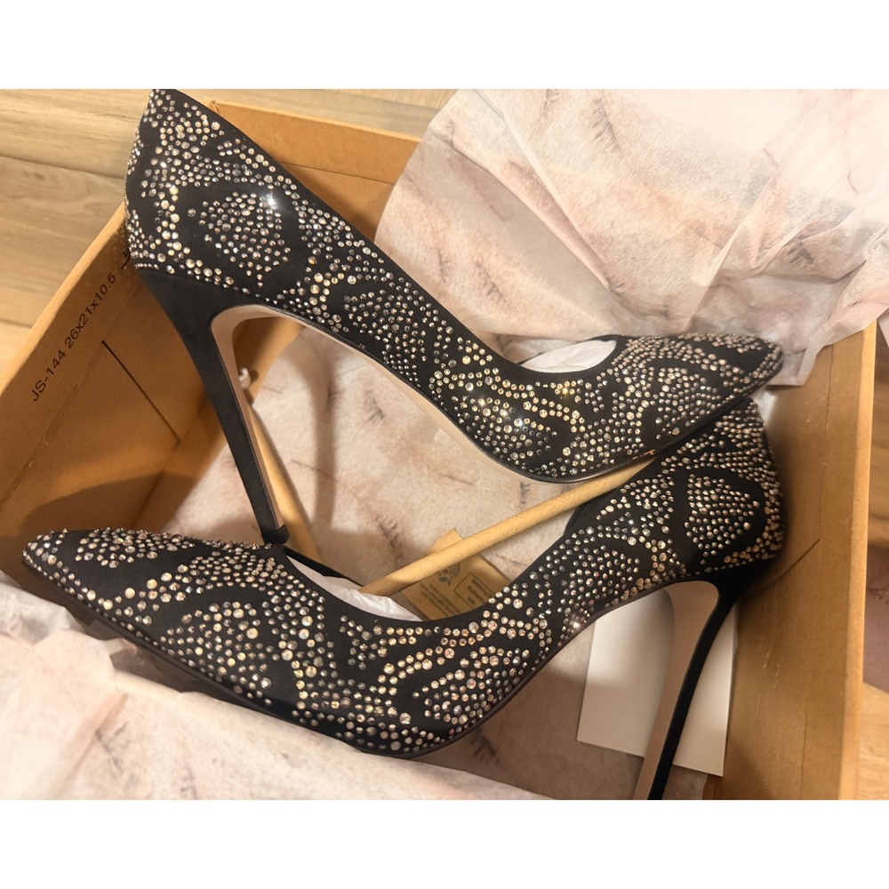NIB Jessica Simpson Black Rhinestone D'Orsay Pointed Toe Stiletto Pumps Size 9